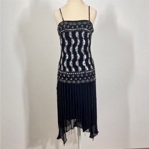 Yve London Vintage 
Black Silk Sliver Bead Flapper Dress
Side Zip 
▪️Size S